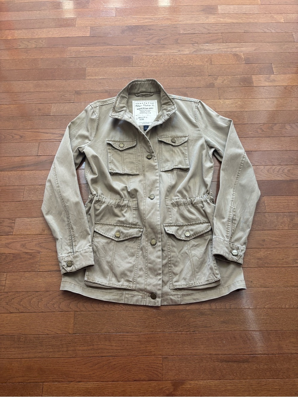 Tommy Hilfiger Classic Tan Button Up Military Jacket with Cinched Waist